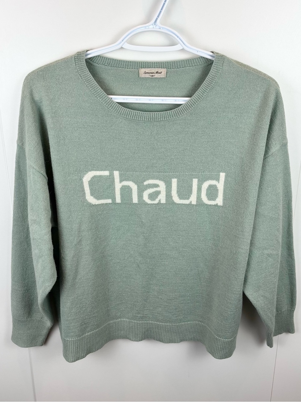 Samansa Mos2 Chaud Mint Green Sweater Knit Wool Blend Pullover Sz M Boxy Hot